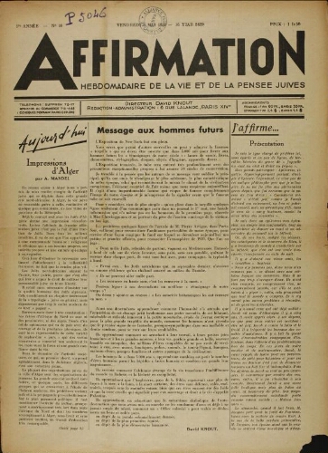 Affirmation. Vol. 01 N°16 (05 mai 1939)
